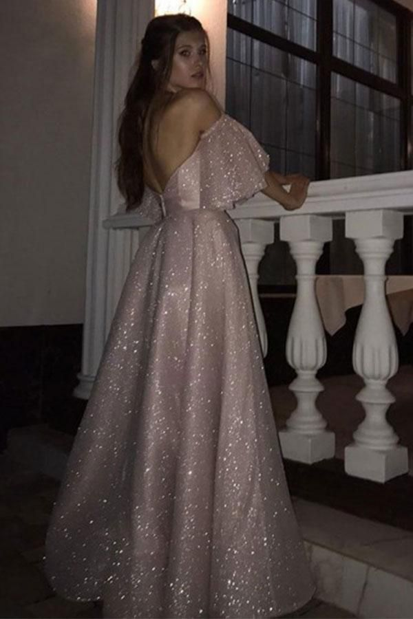 Gorgeous Pearl Pink Sequins High Split A-line Formal Dresses Prom Dresses,DP307