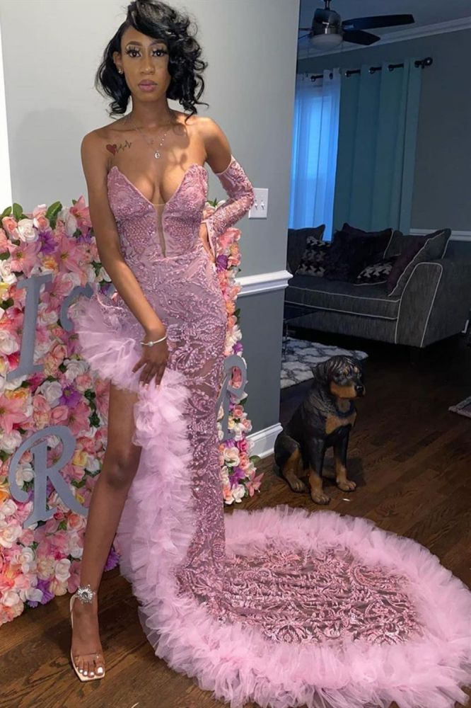 Abendkleid im Meerjungfrau-Stil mit Herzausschnitt und Schleppe, lang, DP316