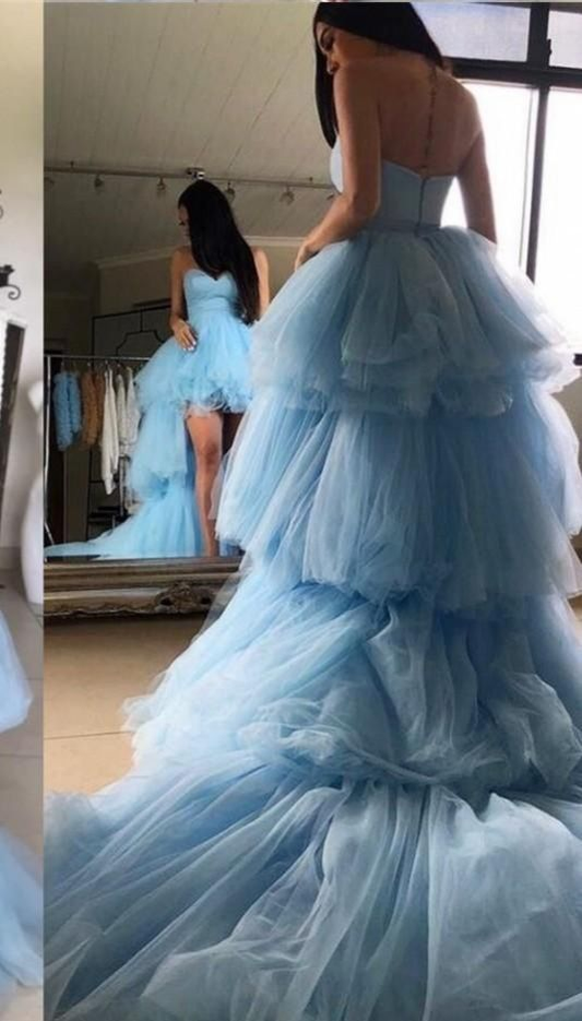Blue Tulle Ruffles Sleeveless Prom Dress Party Dress,DP326