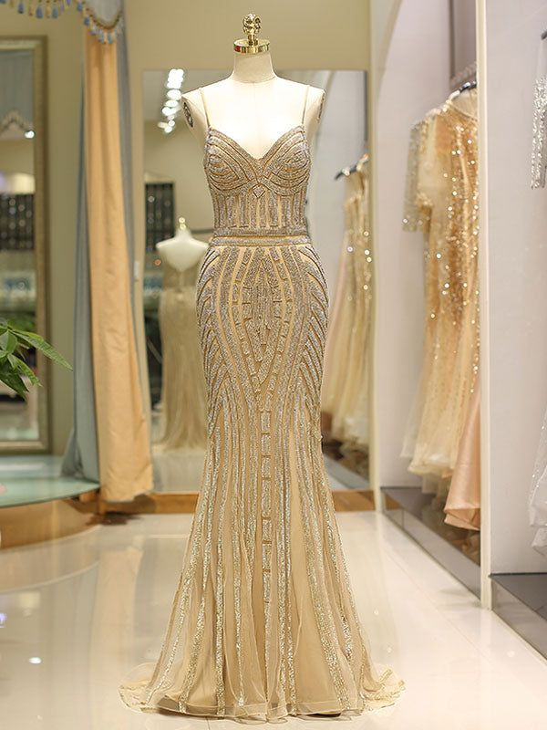 Gorgeous Black Evening Dresses Mermaid Luxury Heavy Beaded Straps Long Formal Evening Dress,DP338
