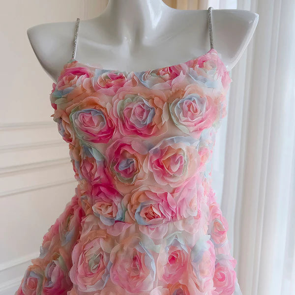Robe longue rose à bretelles spaghetti, coupe trapèze, tenue de soirée et d'anniversaire, DP4026
