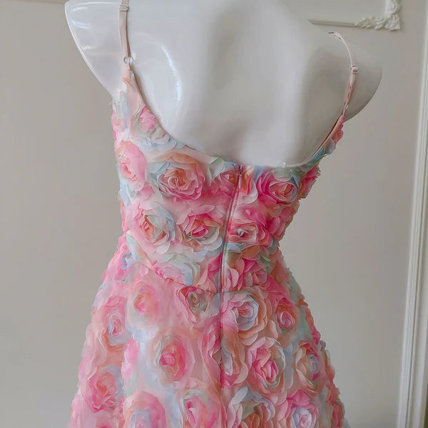 Robe longue rose à bretelles spaghetti, coupe trapèze, tenue de soirée et d'anniversaire, DP4026