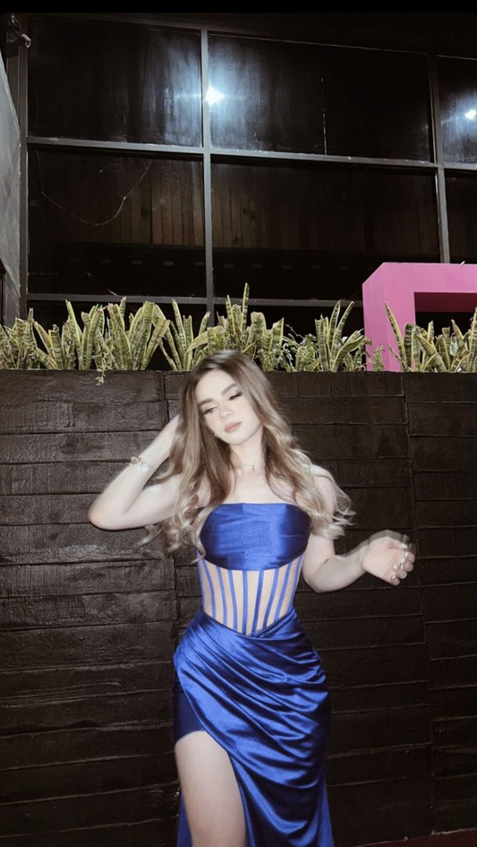 Royal Blue Strapless Simple Satin Long Party Dress DP3910