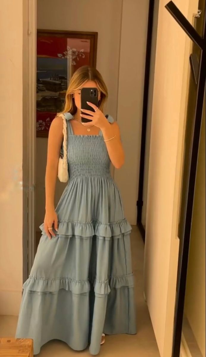 Robe de soirée longue bleu clair à bretelles, coupe trapèze, tenue de vacances tendance, DP3998