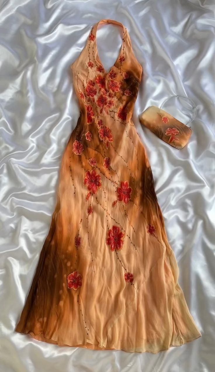 Robe de soirée longue vintage en mousseline de soie, dos nu, avec perles, DP4081