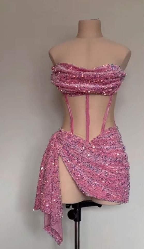 Pink Strapless Sequins Homecoming Dress Short Party Dress, DP4102