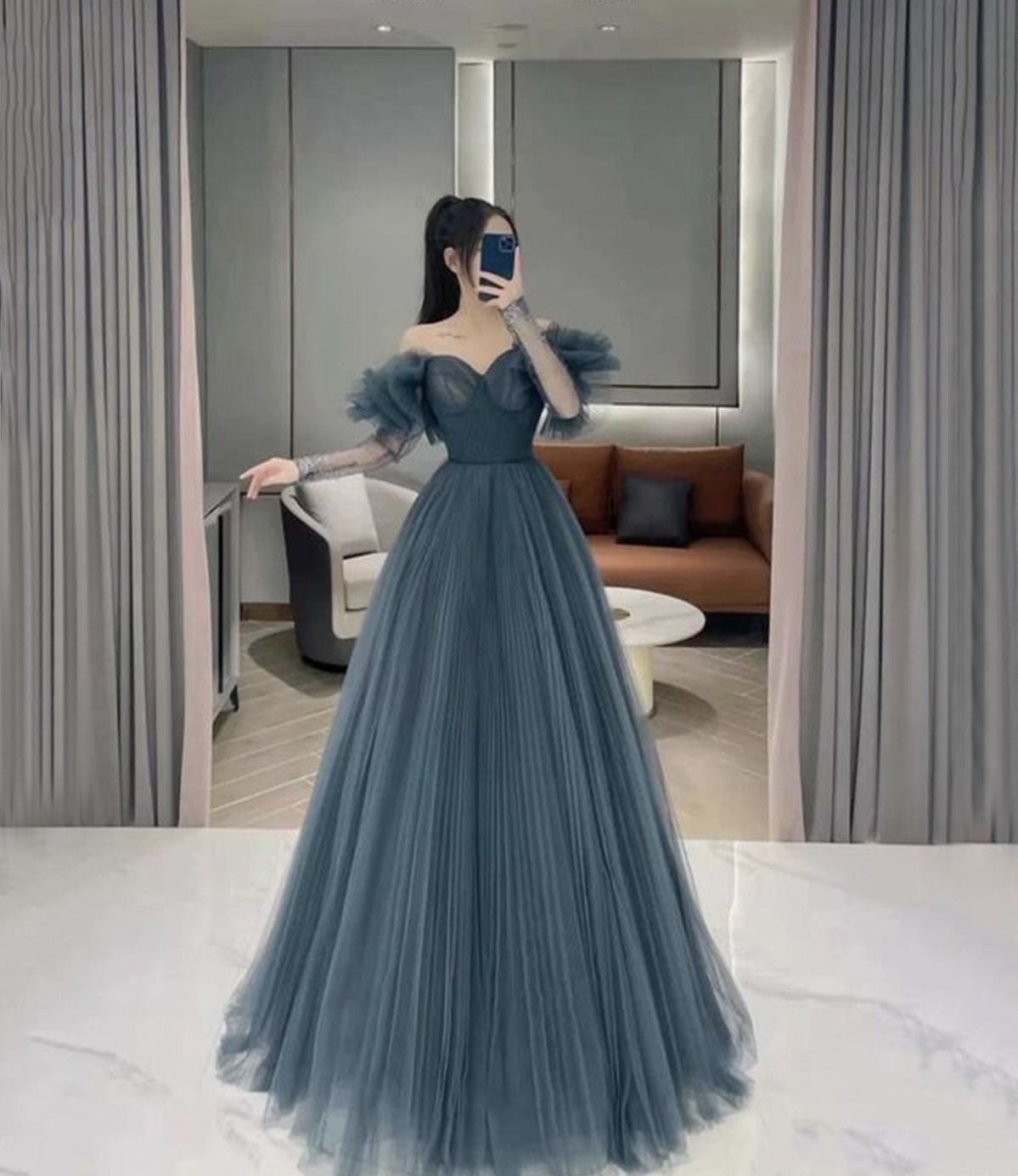Elegantes schulterfreies A-Linien-Tüll-Abendkleid, DP4151