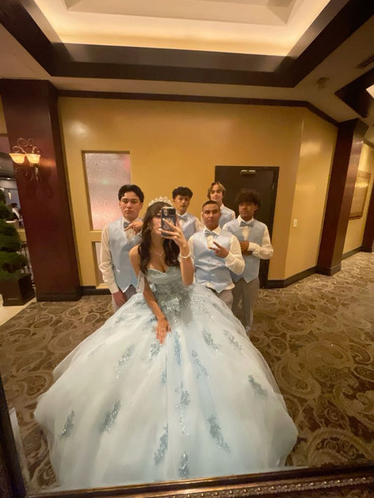 Light Blue Sweetheart Off Shoulder Quinceanera Dress Birthday Ball Gown, DP4213