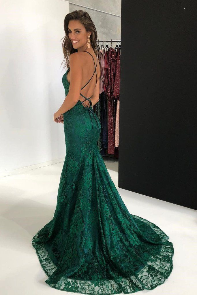 Sexy rückenfreies rotes Meerjungfrau-Spitzen-Abendkleid mit langem Ärmel, DP421