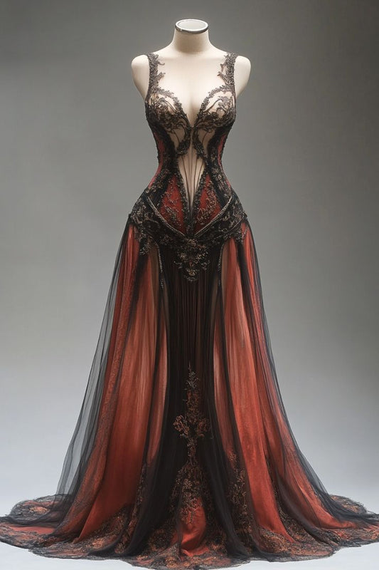 Robe de bal longue en tulle avec décolleté en cœur et bretelles, coupe trapèze, DP4229