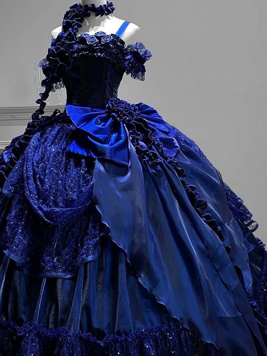 Robe de bal d'anniversaire bleu roi à bretelles gothiques, DP4256