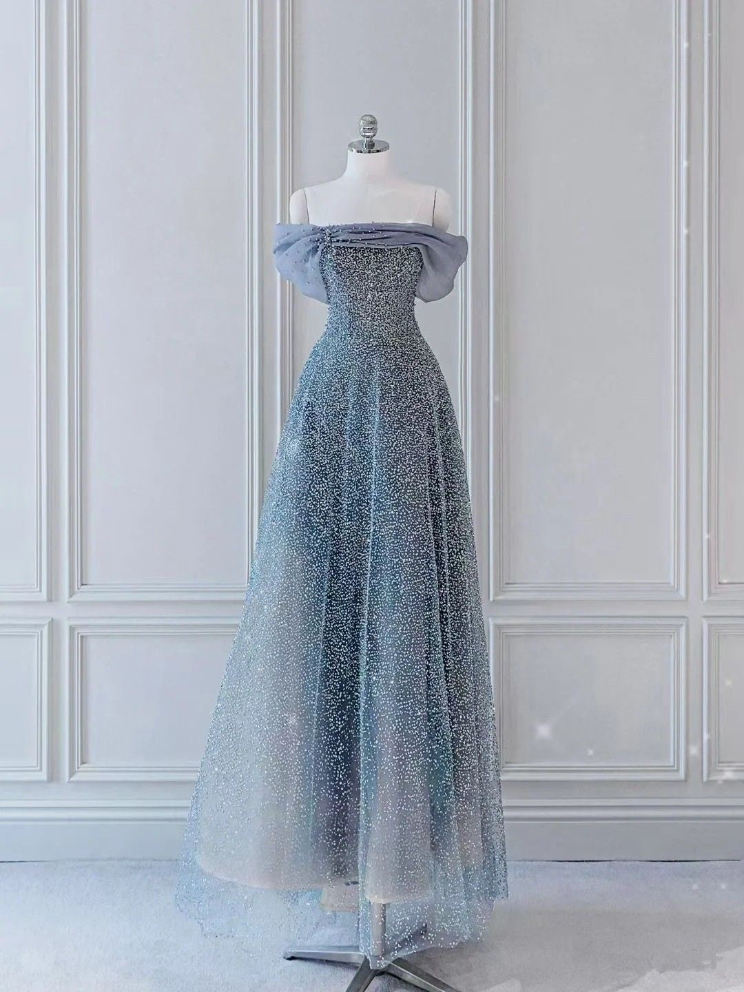 Elegant Off Shoulder A-Line Long Party Dress Graduation Dress, DP4275
