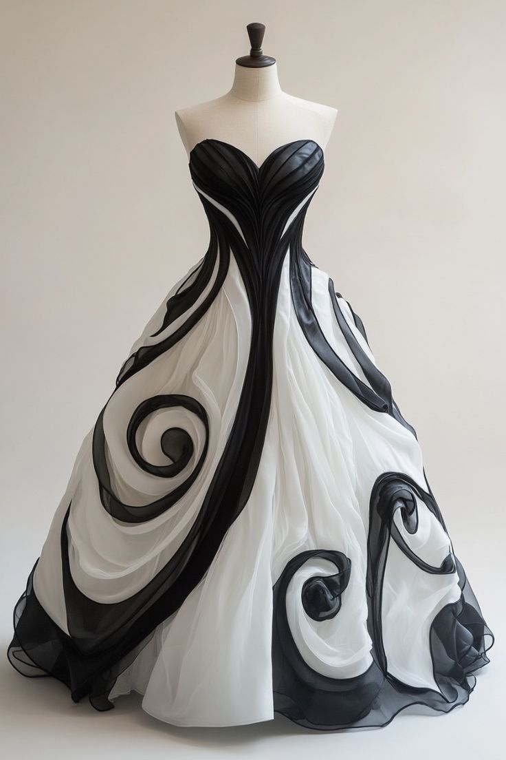 Black and White Sweetheart A-Line Unique Evening Ball Gown, DP4292 – DSProm