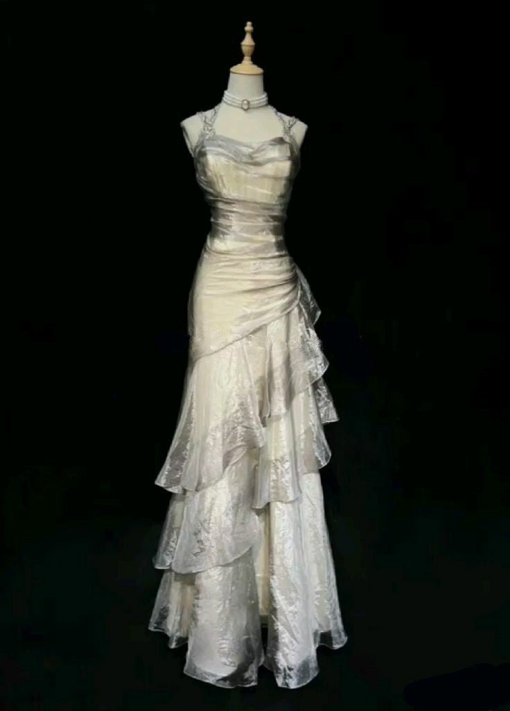 Champagne Straps Sheath Chiffon Vintage Long Prom Dress, DP4300