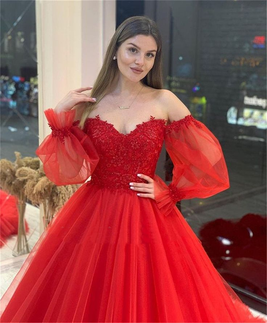 Robe de bal longue de luxe en dentelle, manches détachables, DP455