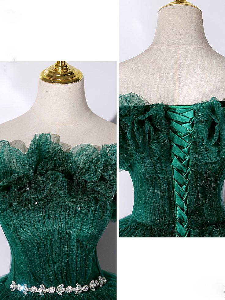 Grüner Tüll Off Shoulder Langes Ballkleid Sweet 16 Kleid, DP490