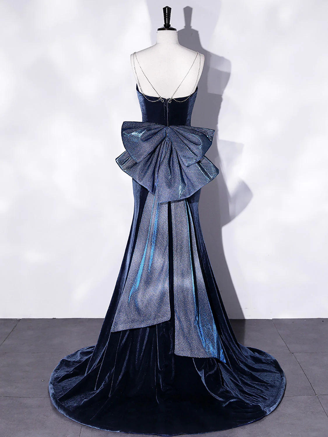 Blaues Meerjungfrau-Abendkleid aus Samt, langes Abendkleid aus Samt, DP496