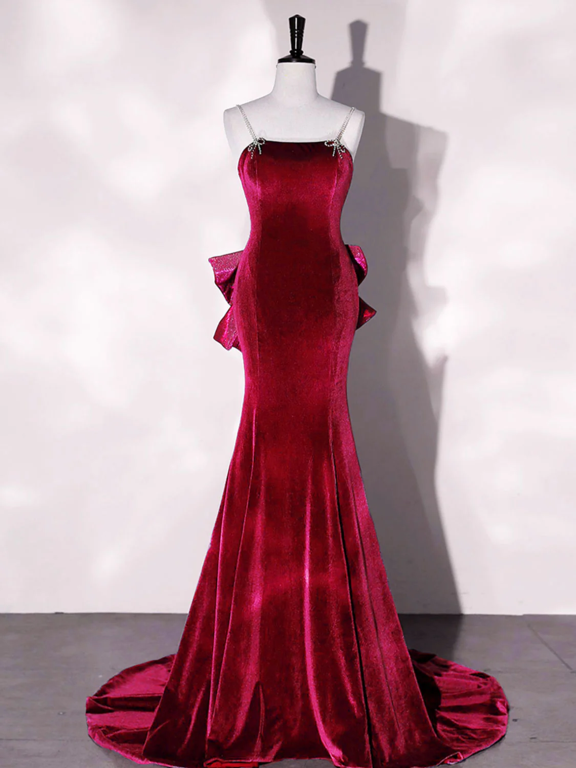 Blaues Meerjungfrau-Abendkleid aus Samt, langes Abendkleid aus Samt, DP496