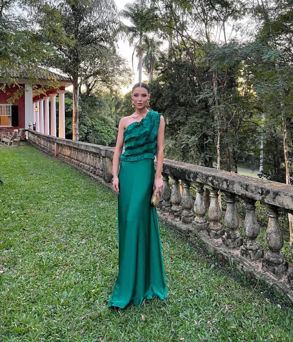 Robe de bal longue verte trapèze asymétrique, robe de soirée formelle, DP682
