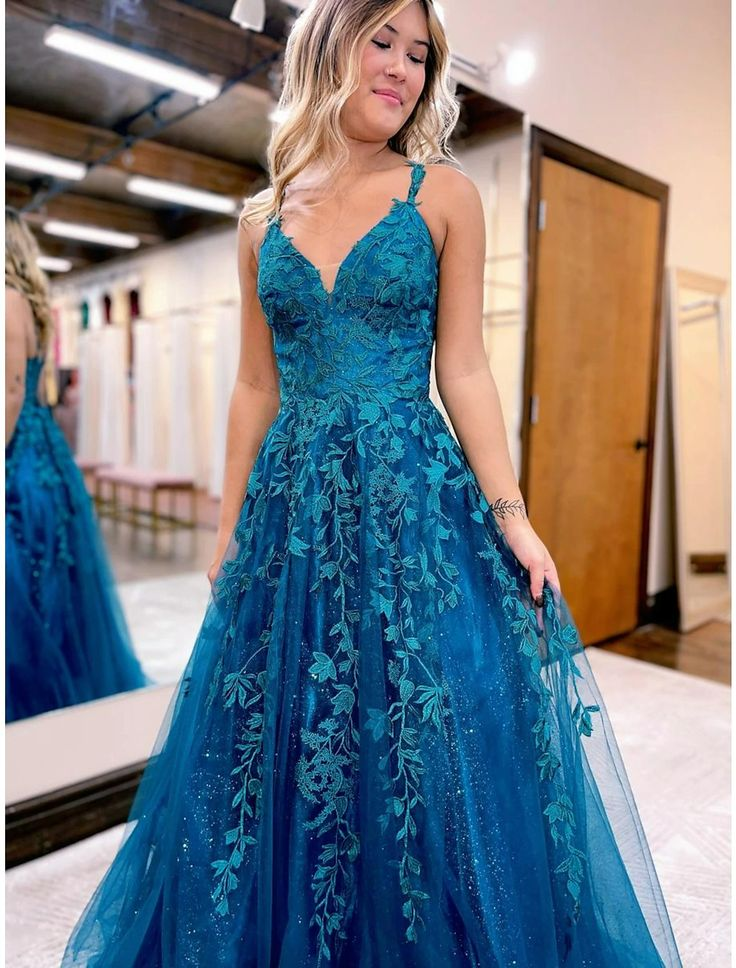 Ball Gown A-Line Prom Dresses Sleeveless Tulle Shiny Dress Formal Floor Length with Appliques,DP706