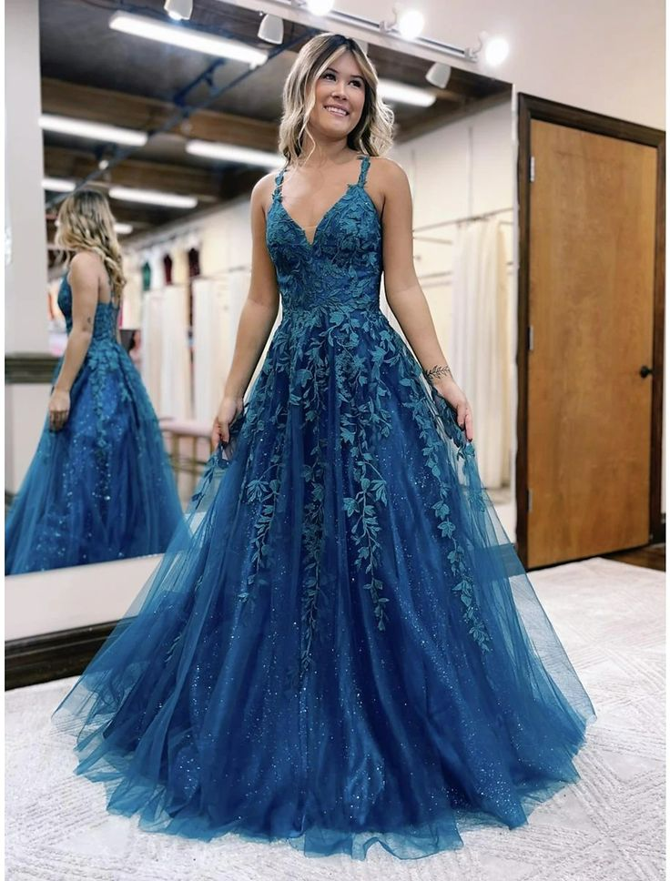 Ball Gown A-Line Prom Dresses Sleeveless Tulle Shiny Dress Formal Floor Length with Appliques,DP706
