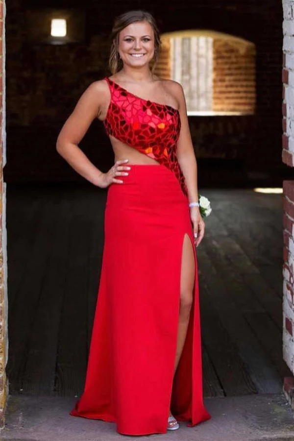 Robe de bal fourreau bleu roi asymétrique à paillettes effet miroir, DP732