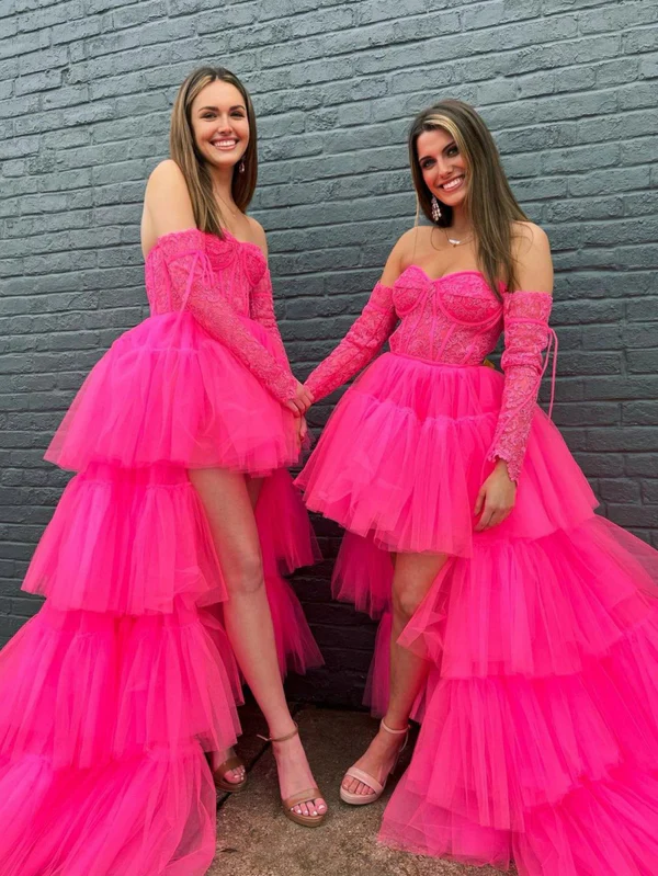 Robe de bal asymétrique violette en tulle à volants et à volants, DP735