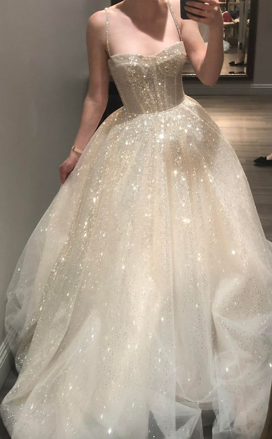 Glitter Tulle A-Line Long Prom Dress Ball Gown,DP767