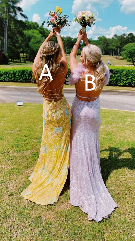 Mermaid Sleeveless Sequins Long Prom Dresses with Slit,DP833