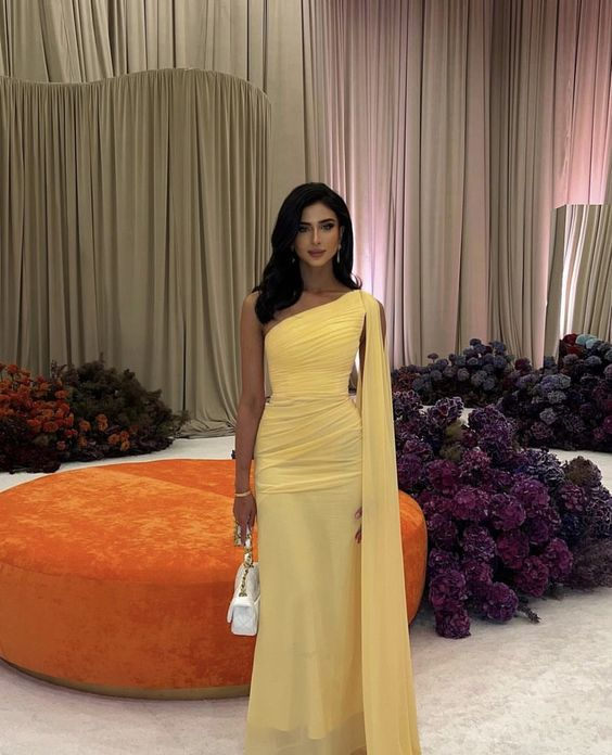 Robe de bal longue jaune asymétrique en tulle, robe de soirée formelle, DP852