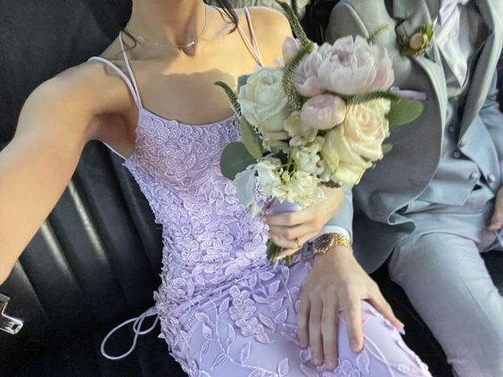 Lilac Mermaid Tulle Appliques Long Prom Dress Formal Party Dress,DP903