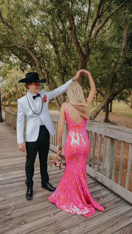 Fuchsia Meerjungfrau Pailletten Langes Ballkleid Formales Partykleid,DP904