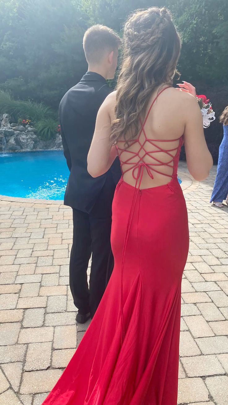 Rotes Satin Meerjungfrau Langes Ballkleid mit Schlitz,DP921