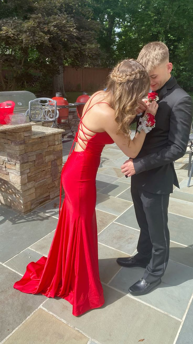 Rotes Satin Meerjungfrau Langes Ballkleid mit Schlitz,DP921