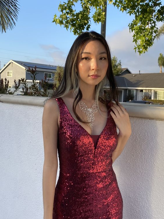 Robe de bal longue argentée simple avec fente, DP931