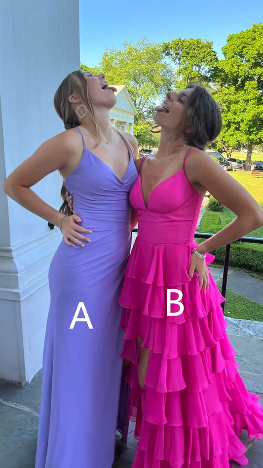 Purple Open Back V Neck Long Prom Dress with Slit,DP946