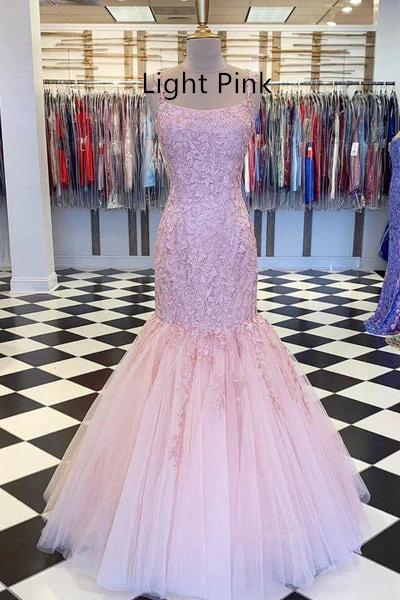 Lilac Appliques Tulle Mermaid Long Prom Party Dress,DP999