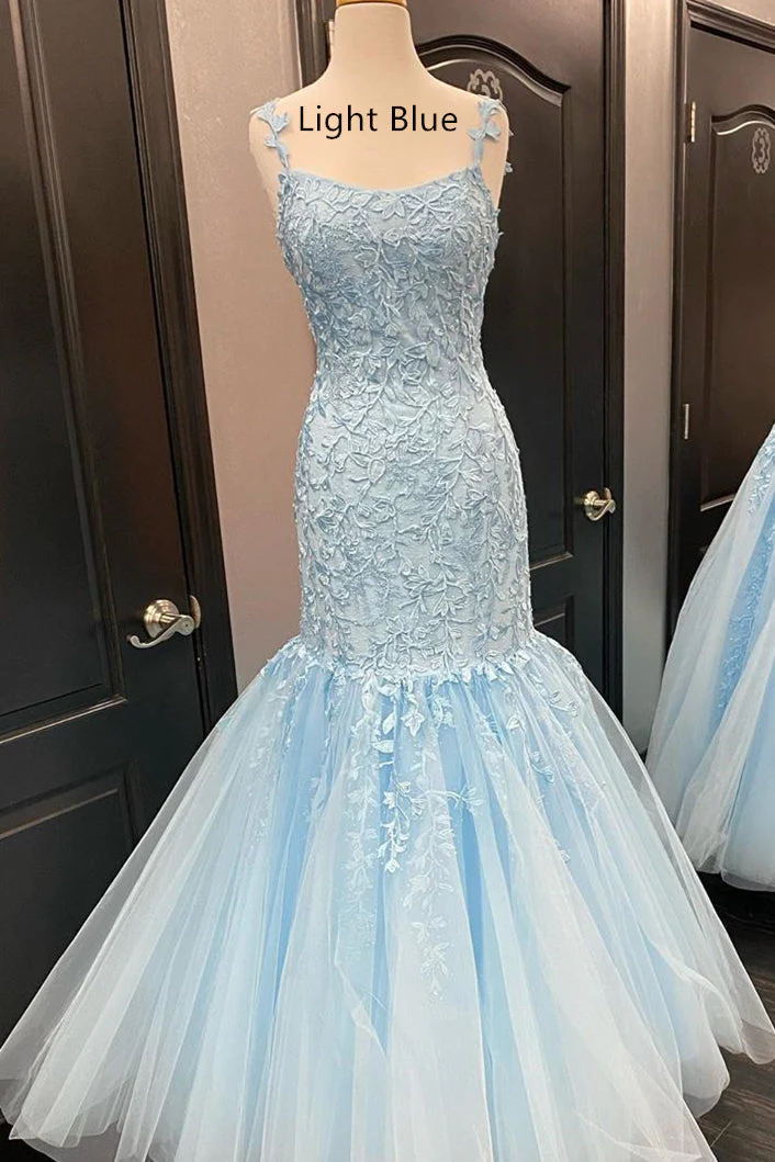 Lilac Appliques Tulle Mermaid Long Prom Party Dress,DP999