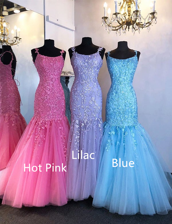 Lilac Appliques Tulle Mermaid Long Prom Party Dress,DP999