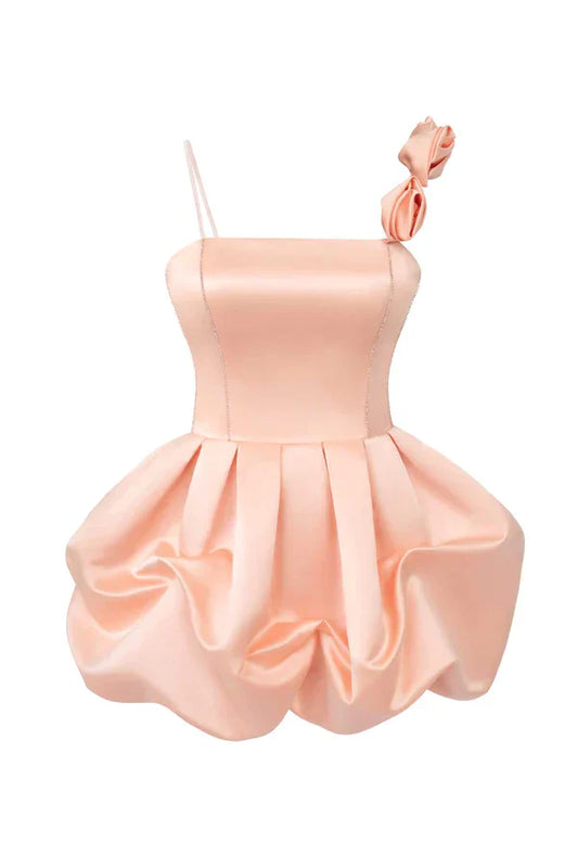 Vintage Pink Satin Short A-Line Party Dress Cocktail Dress Homecoming Dress DP6475