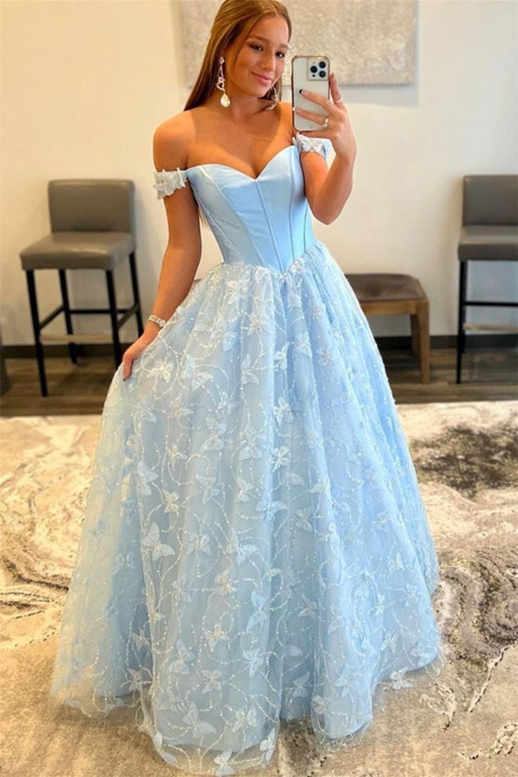 Off Shoulder Light Blue Lace Long Prom Dresses Formal Graduation Eveni DSProm Off Shoulder Light Blue Lace Long Prom Dresses Formal Graduation Eveni DSProm