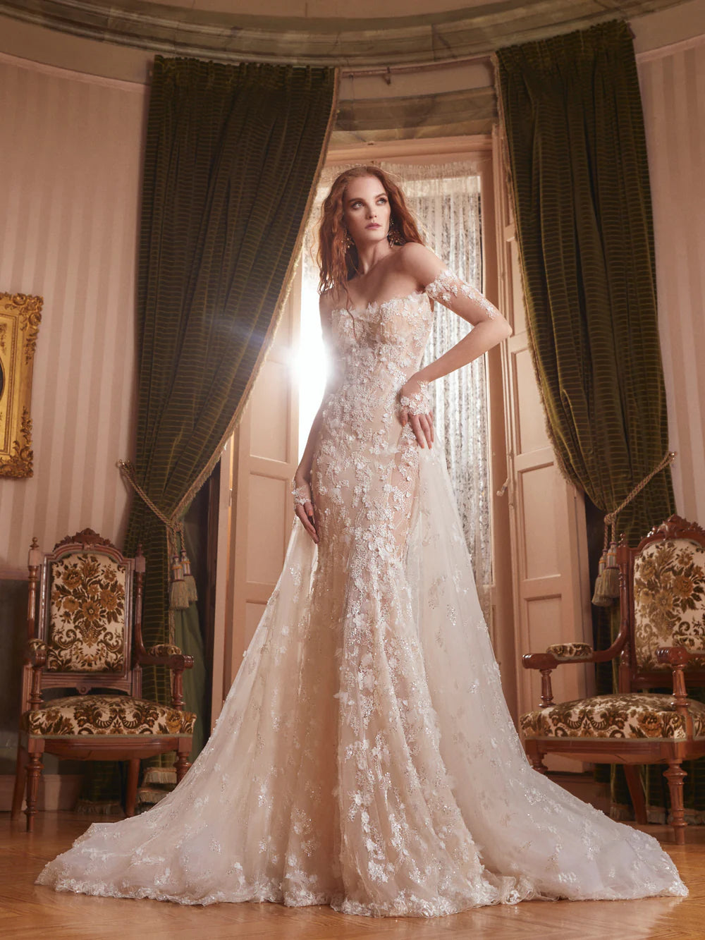 Gorgeous Ivory Lace Applique Off-the-shoulder A-Line Wedding Dress Prom Dress Evening Dress DP6571
