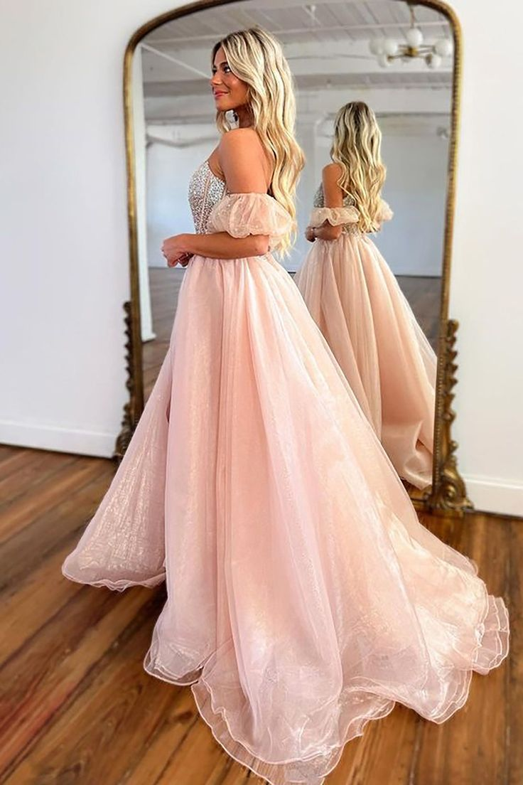 Robe de bal en organza sans bretelles, coupe trapèze, blush, DP080