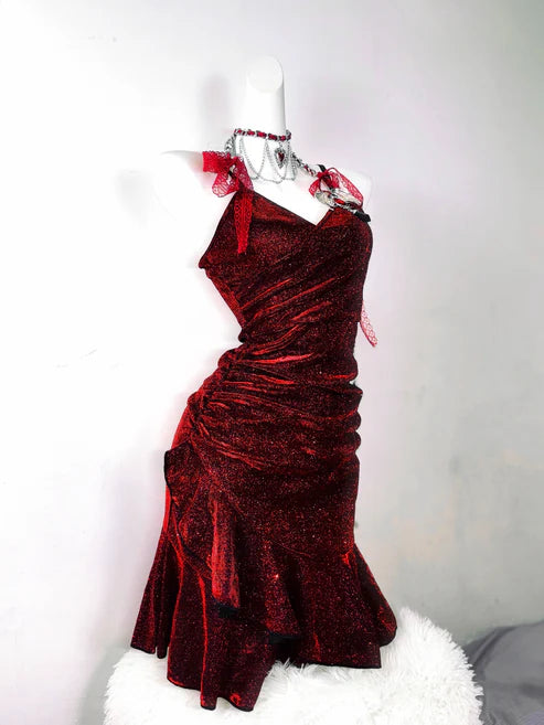 Robe de soirée rétro bordeaux pailletée à bretelles spaghetti pour 18e anniversaire, robe de bal DP6038