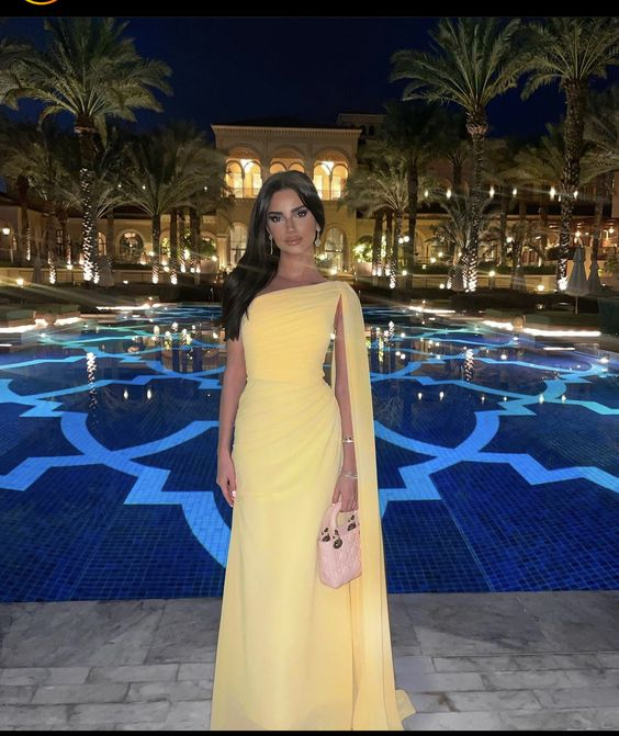 Robe de bal longue jaune asymétrique en tulle, robe de soirée formelle, DP852