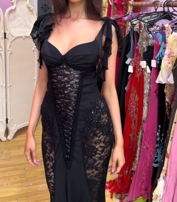 Sexy Schwarzes Sweetheart-Spitzen-Meerjungfrau-Abendkleid Langes Ballkleid, DP2582