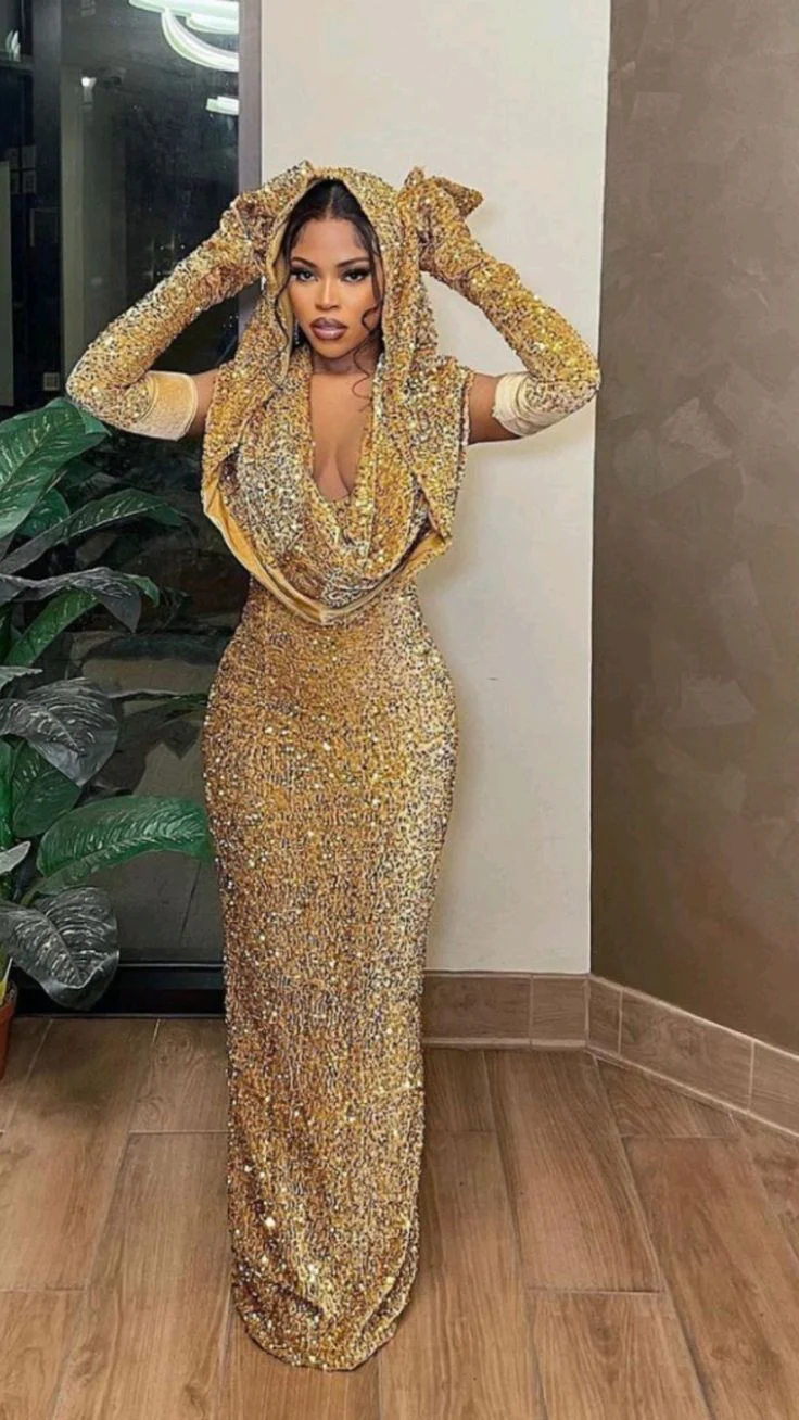 Mermaid Sequin Black Floor Length Black Girl Prom Dresses, DP2369