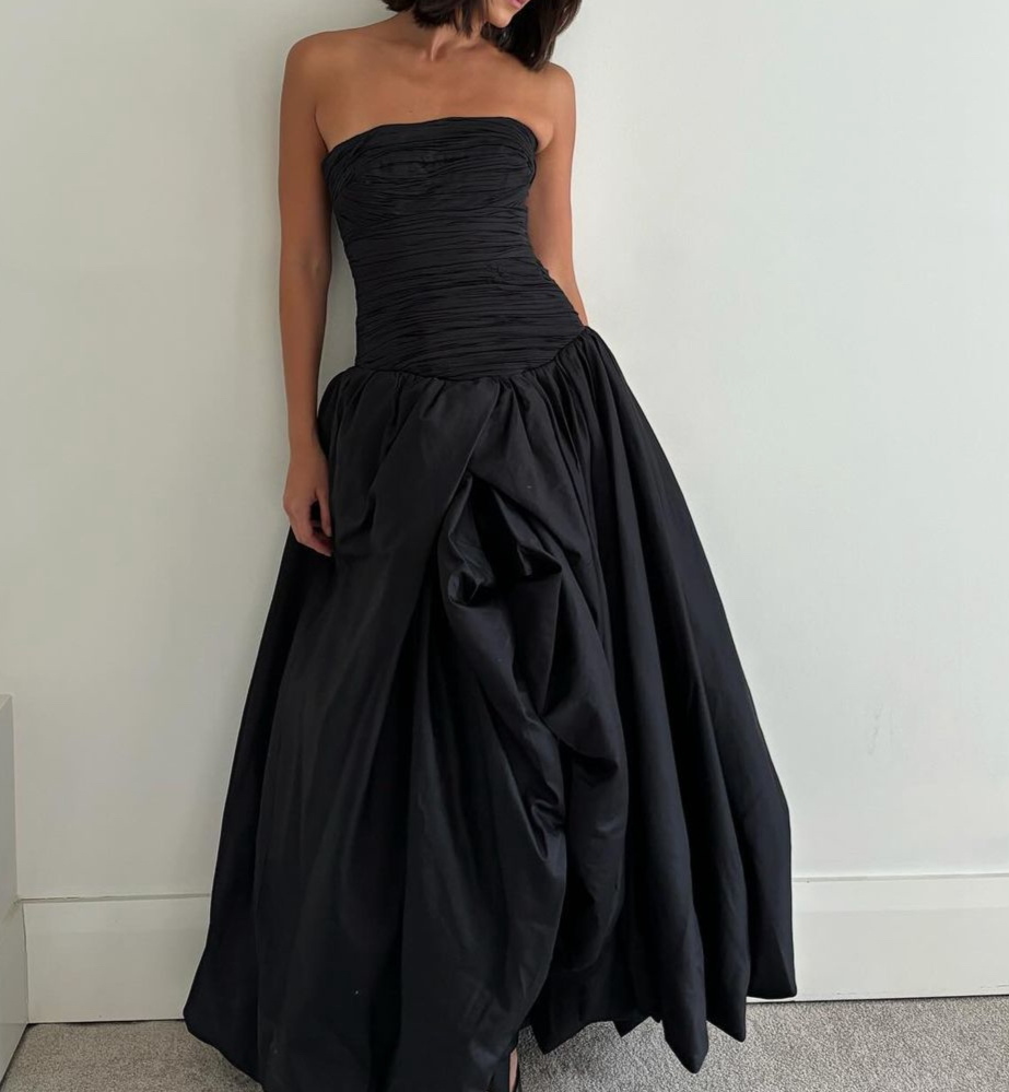 Chic Black Strapless A-Line Elegant Long Prom Dress, DP2147 – DSProm