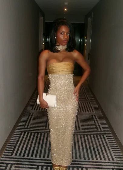 Enchanting Shiny Sequin Strapless Sheath Long Prom Dress Evening Dress DP6332