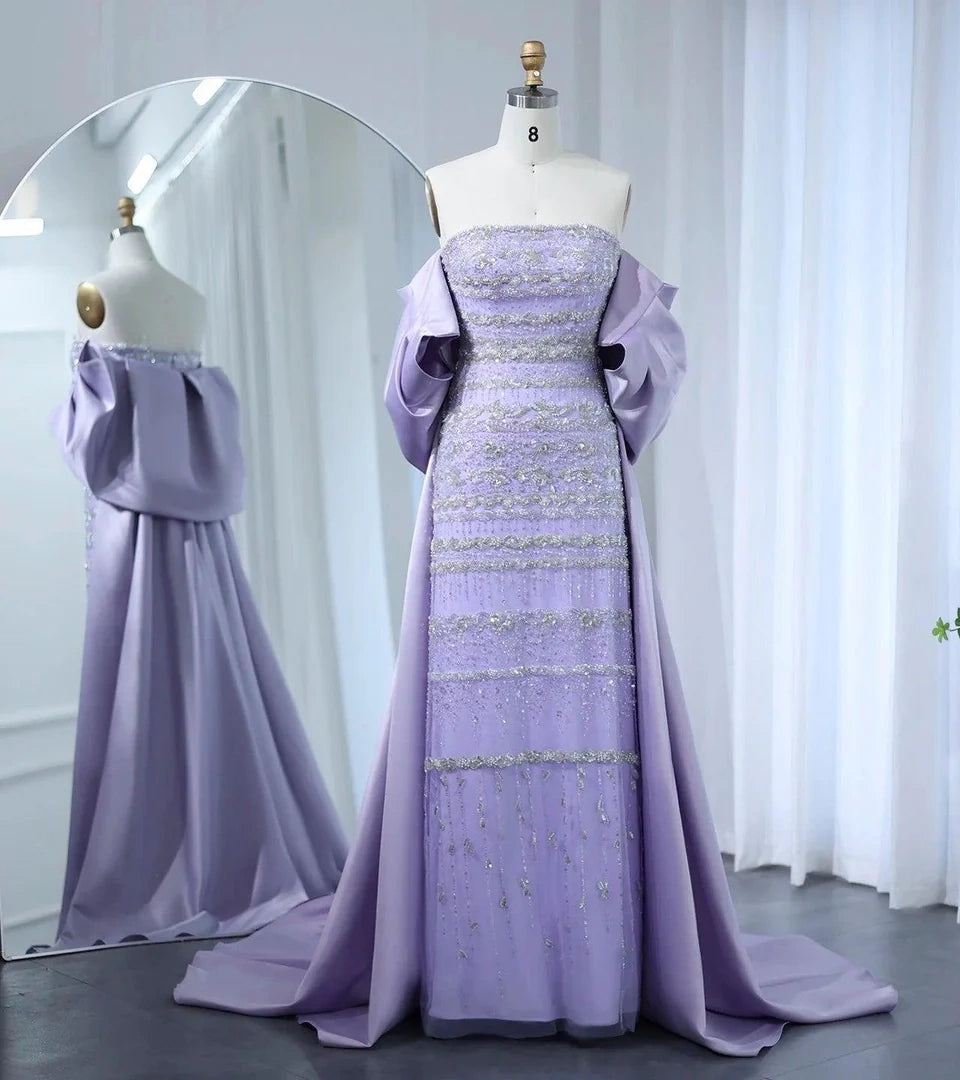 Vintage Glänzendes, perlenbesetztes, trägerloses Etuikleid im Cape-Design, langes Ballkleid, Abendkleid, DP6535